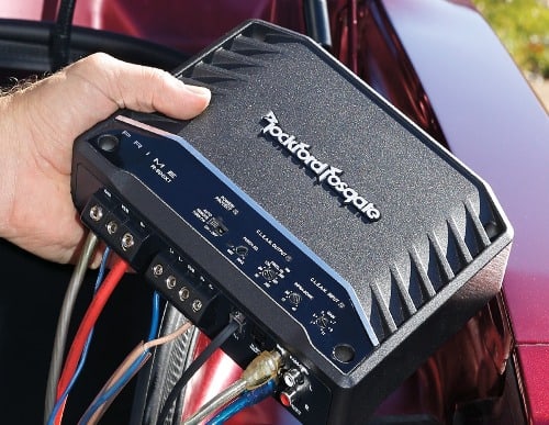 Car amplifier with attached input cables