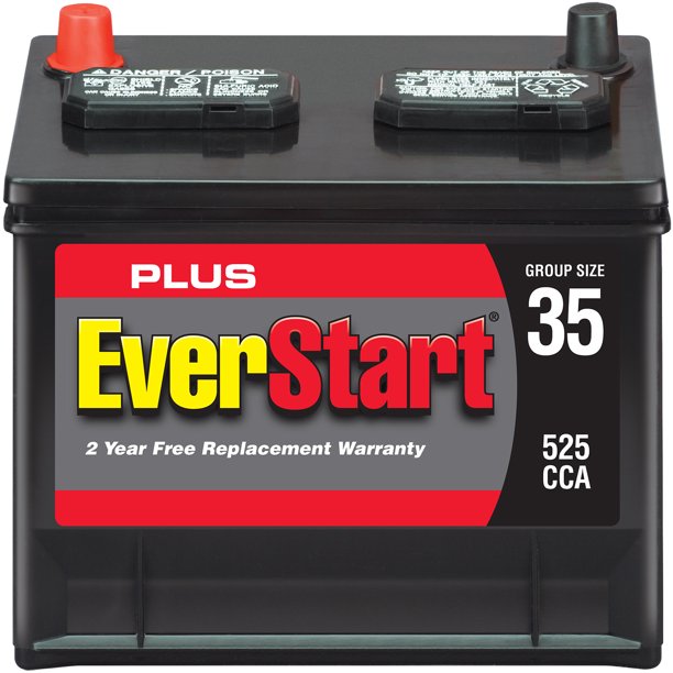 Everstart Plus Lead Acid Automotive Batteries, with a CCA of about 525
