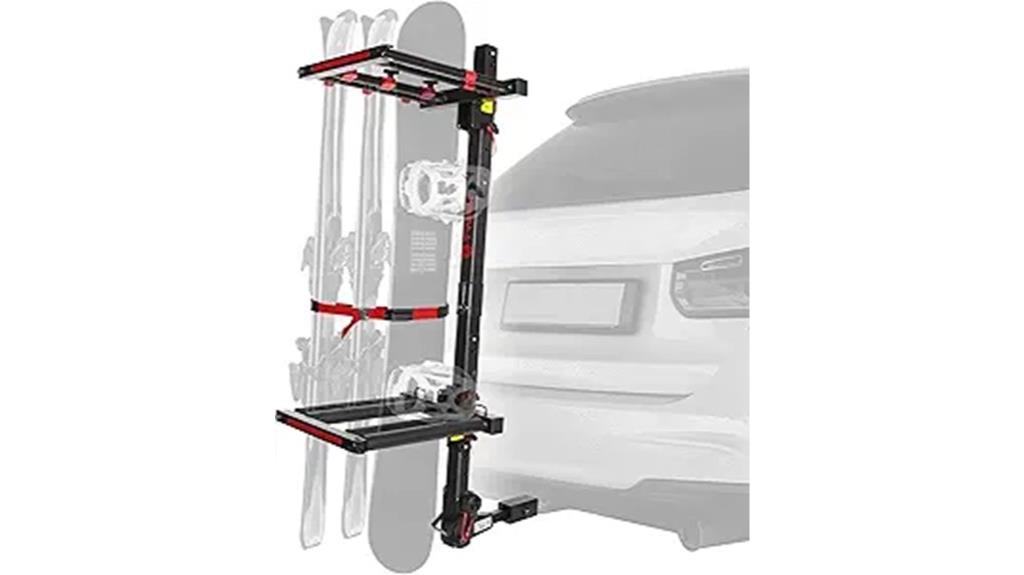 folding hitch mounted ski rack